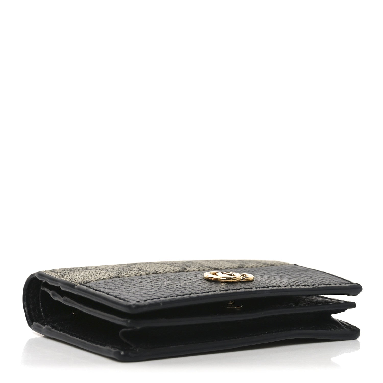Gucci Dollar Calfskin GG Supreme Monogram GG Marmont Card Case Black Beige Ebony