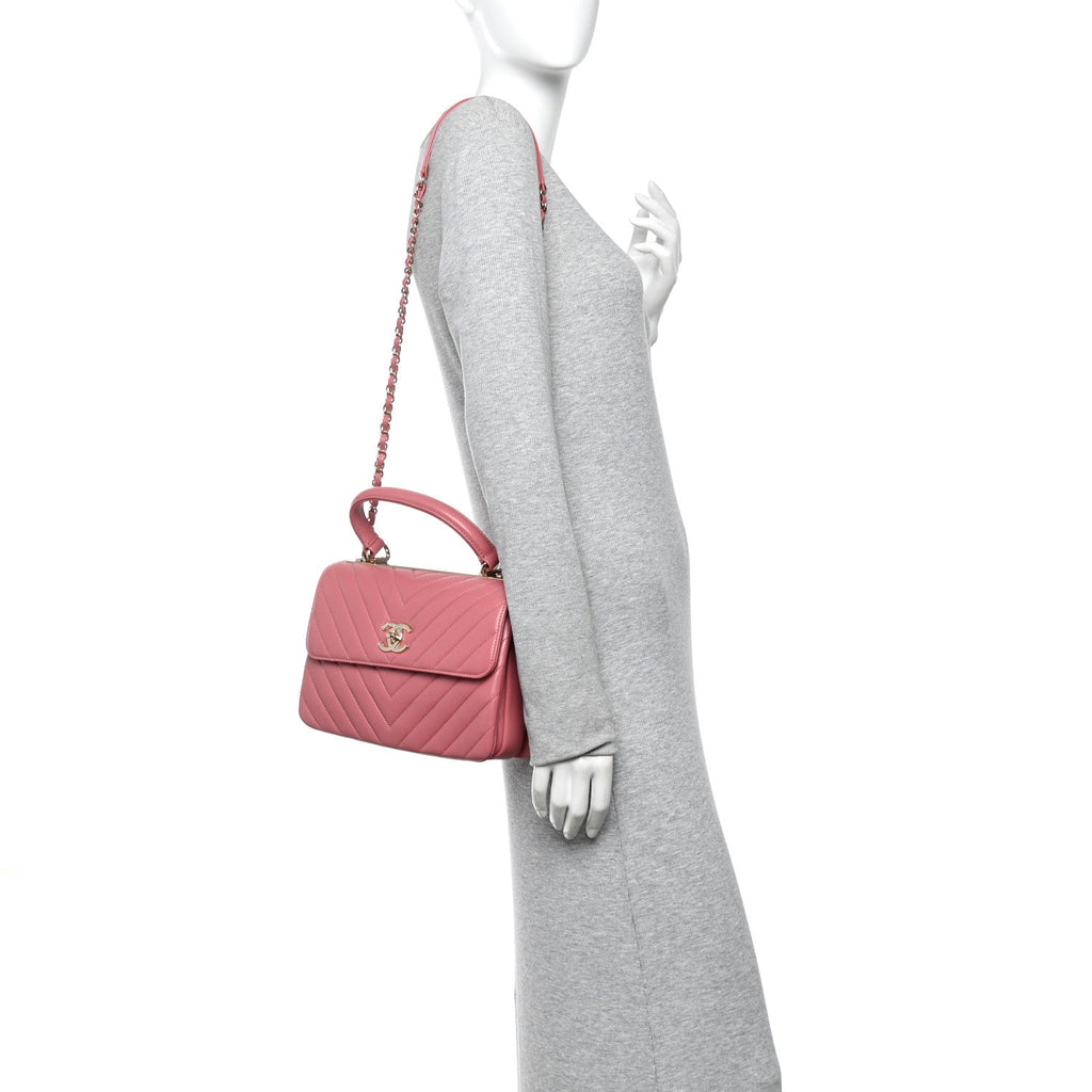Chanel Lambskin Chevron Quilted Small Trendy CC Dual Handle Flap Bag Rosewood