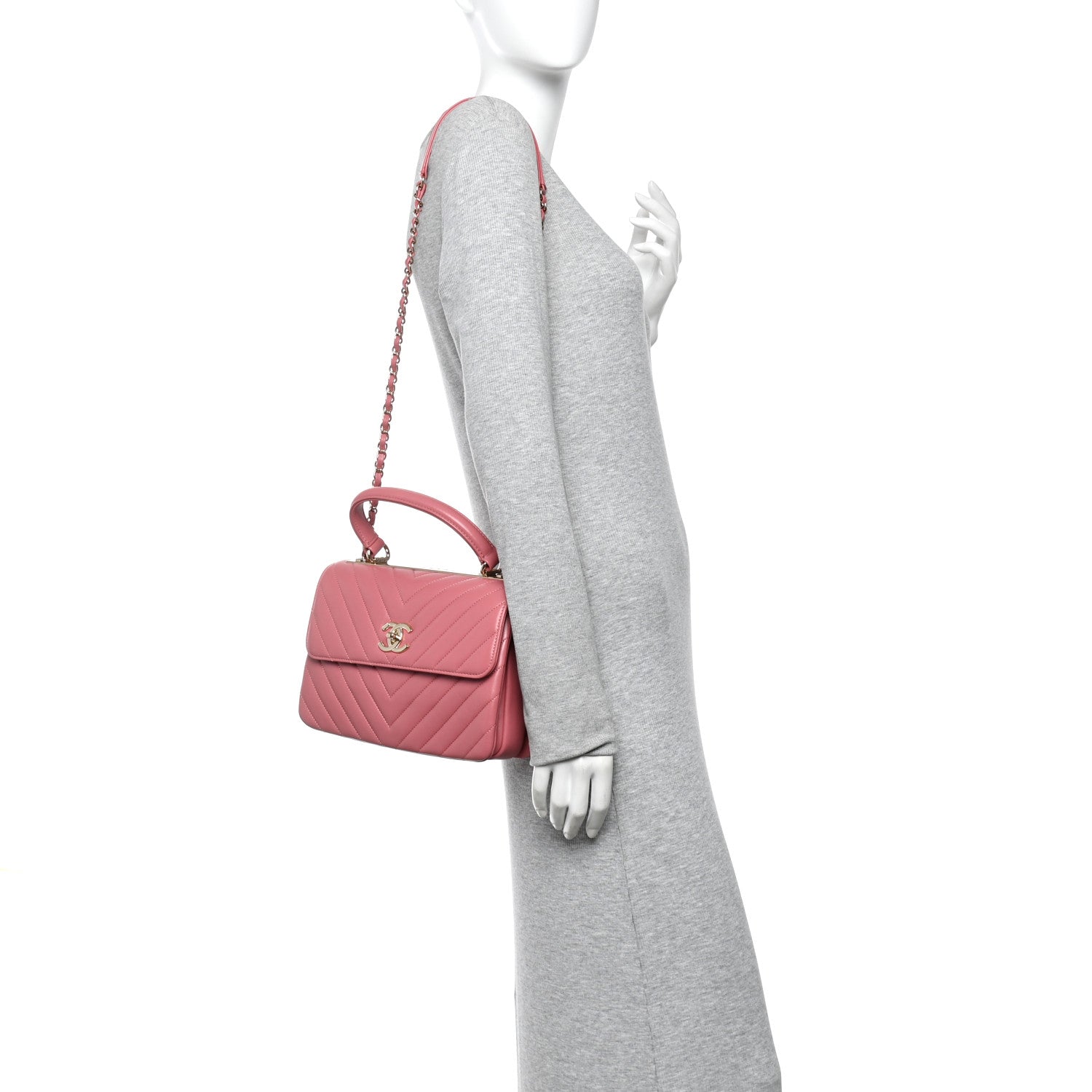 Chanel Lambskin Chevron Quilted Small Trendy CC Dual Handle Flap Bag Rosewood