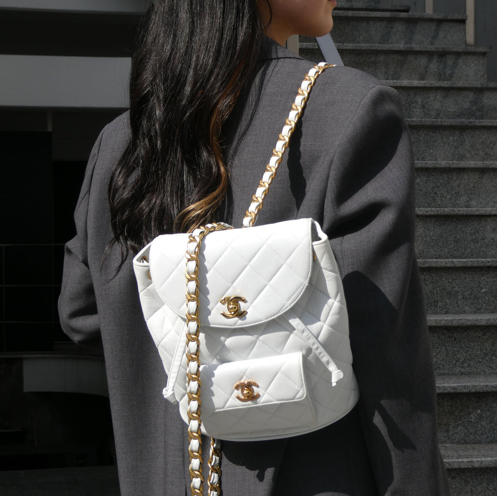 CHANEL * 1994-1996 DUMA Backpack Medium White Lambskin