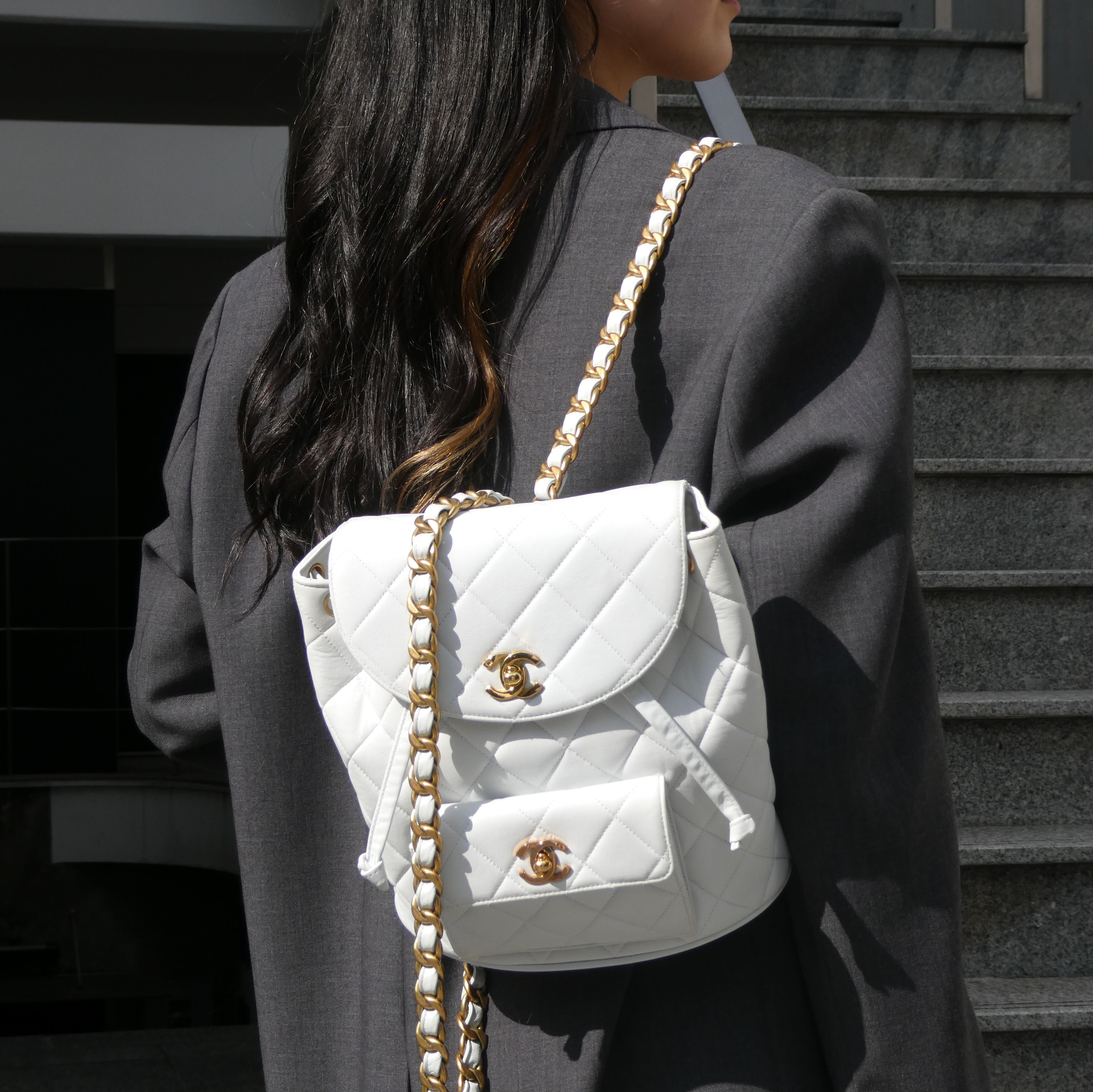 CHANEL * 1994-1996 DUMA Backpack Medium White Lambskin