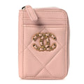 Lambskin Quilted Chanel 19 Vertical Zip Card Holder Wallet Light Pink