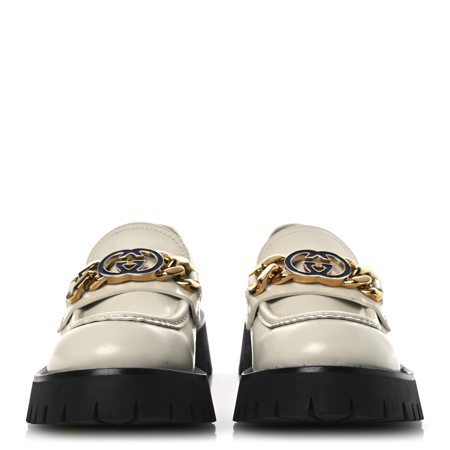 Gucci Cordovan Lux Womens Jeanne Platform Lug Sole 30/45mm Loafers 39 Mystic White