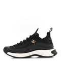 Chanel Velvet Calfskin Mixed Fibers CC Sneakers 37.5 Black