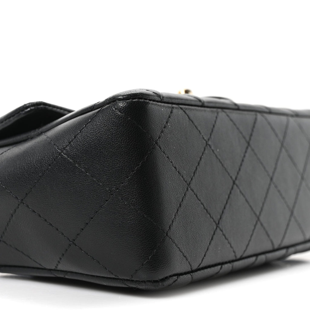 Chanel Lambskin Quilted Mini Rectangular Flap Black