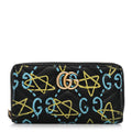 Gucci Calfskin Matelasse GucciGhost GG Marmont Zip Around Wallet Black New Acquamarine