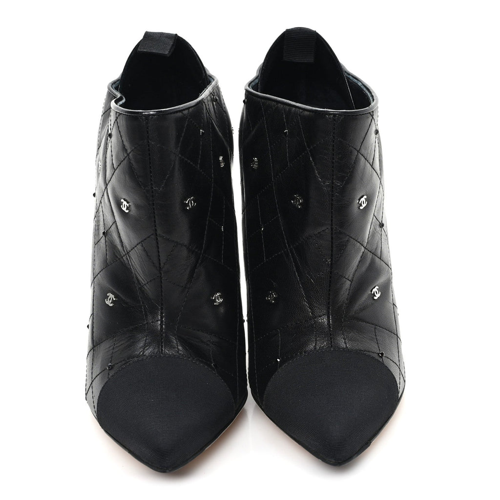 Lambskin Quilted CC Cap Toe Booties 38 Black