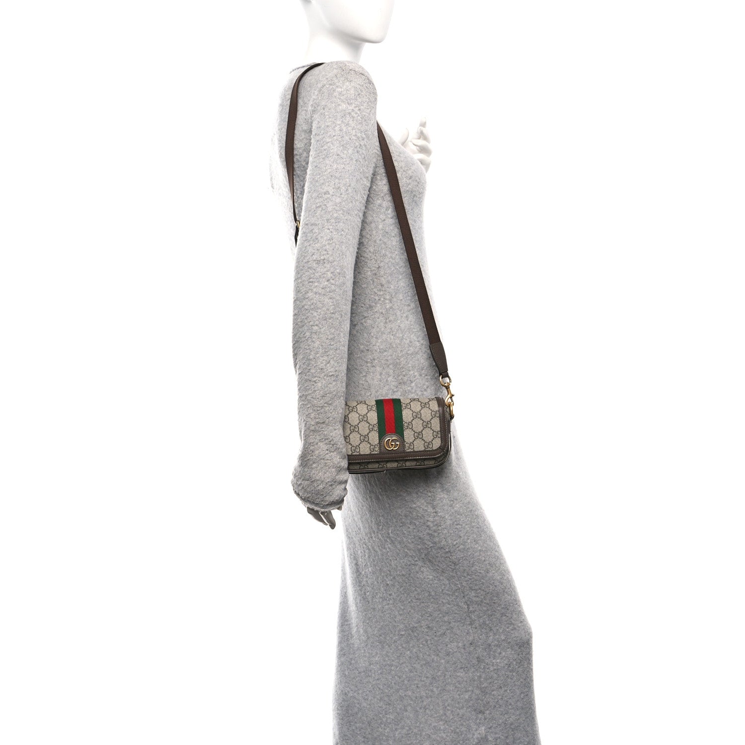 Gucci GG Supreme Monogram Web Mini Ophidia Flap Shoulder Bag Brown