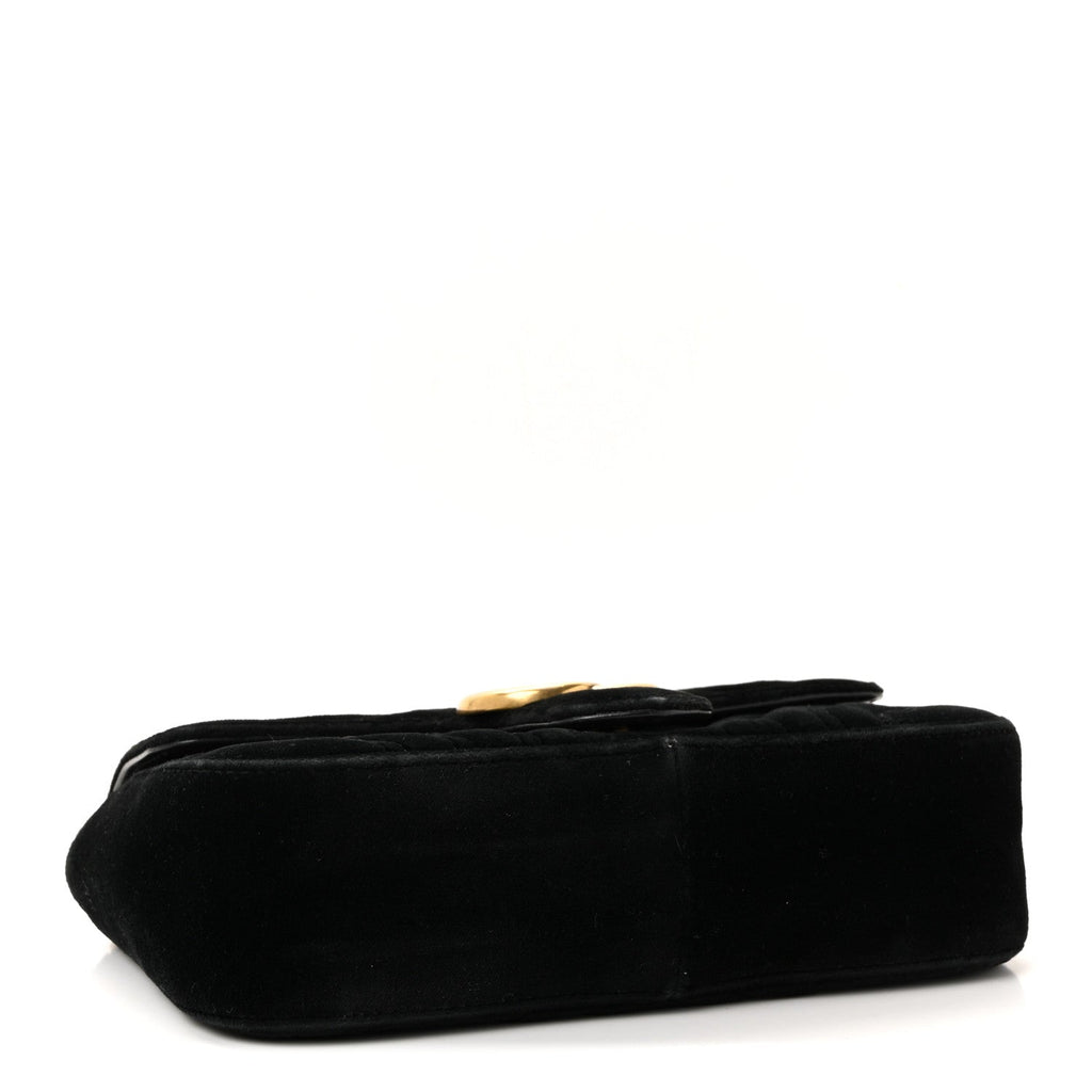 Gucci Velvet Matelasse Mini GG Marmont Shoulder Bag Black