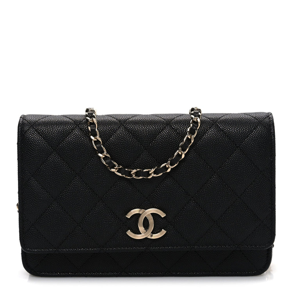 Chanel Caviar Quilted Striated CC Wallet On Chain WOC Black