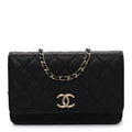 Chanel Caviar Quilted Striated CC Wallet On Chain WOC Black
