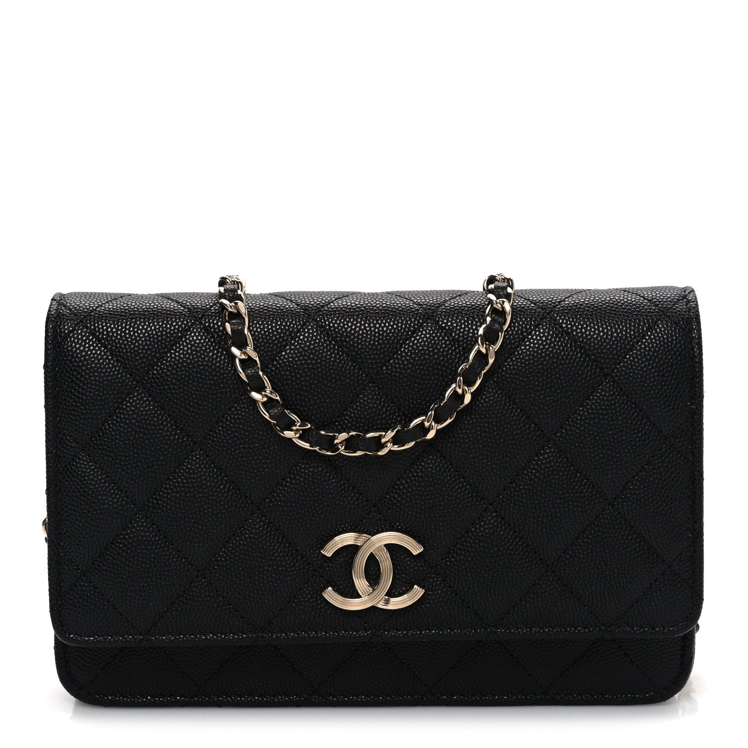 Chanel Caviar Quilted Striated CC Wallet On Chain WOC Black