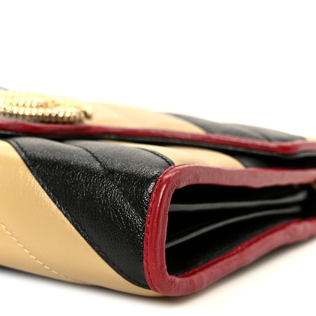 Gucci Azalea Calfskin Matelasse Diagonal Patchwork Torchon GG Marmont Chain Wallet Black Beige Romantic Cerise