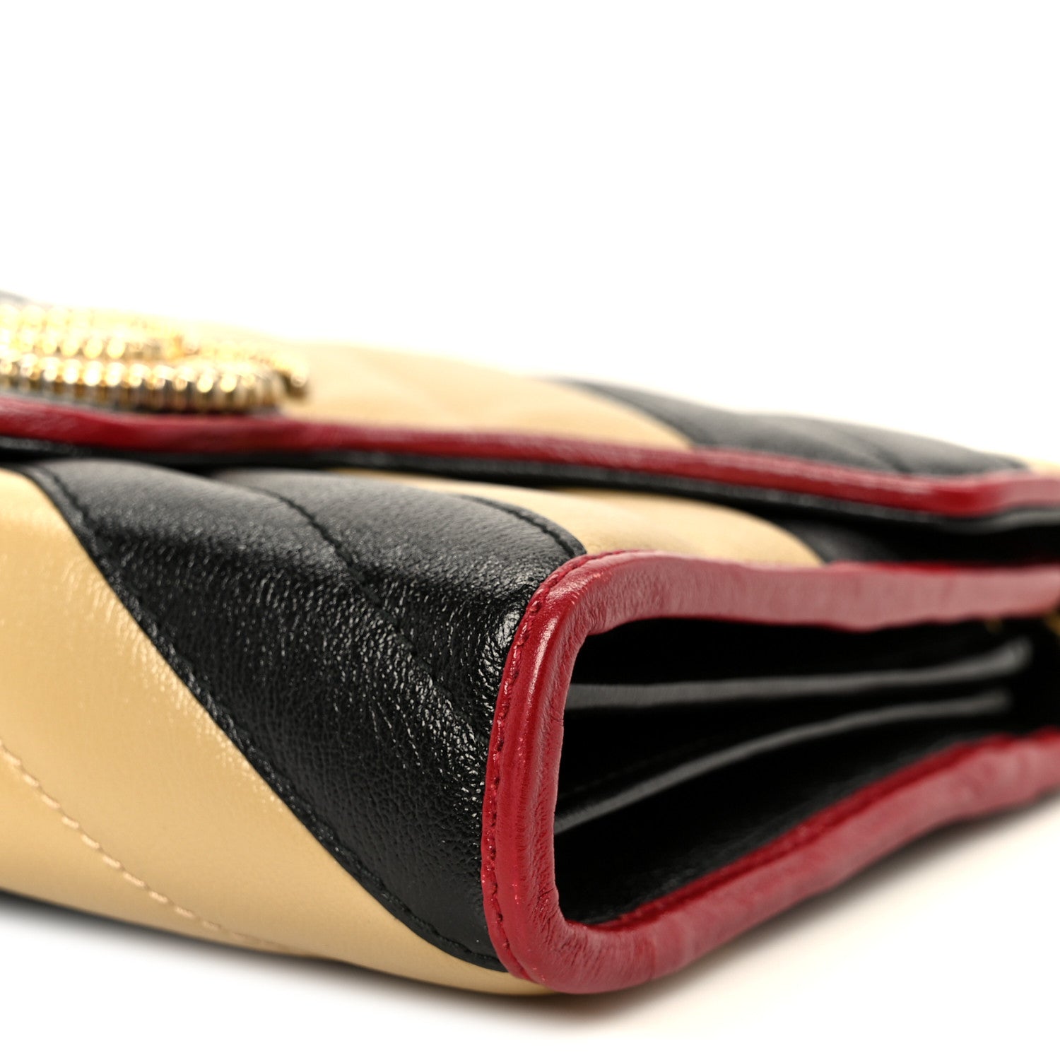 Gucci Azalea Calfskin Matelasse Diagonal Patchwork Torchon GG Marmont Chain Wallet Black Beige Romantic Cerise