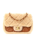 Chanel Shearling Lambskin Quilted Mini Furry Coco Flap Beige Brown
