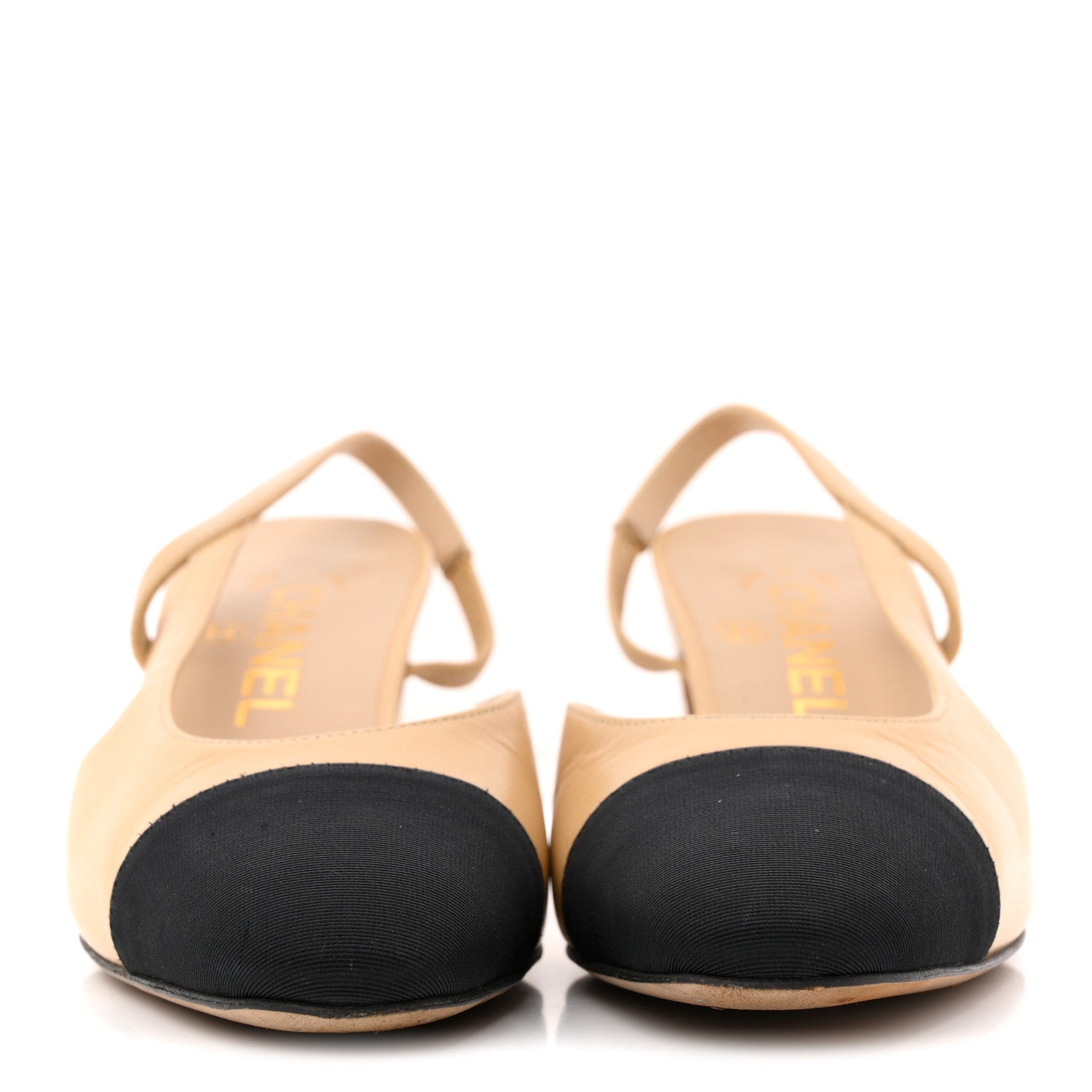 Goatskin Grosgrain Cap Toe CC Slingback Pumps 36 Beige Black