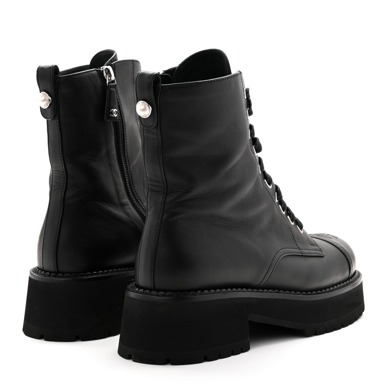 Calfskin Cap Toe Lace Up Combat Boots 39 Black