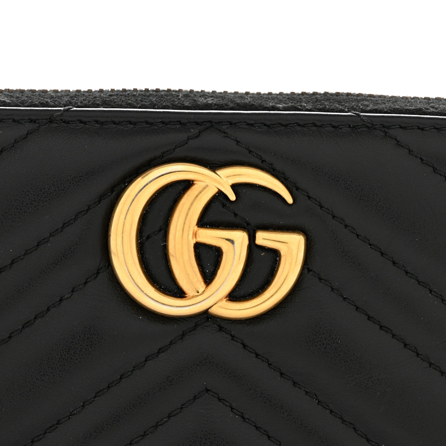 Gucci Calfskin Matelasse GG Marmont Zip Around Organizer Wallet Black
