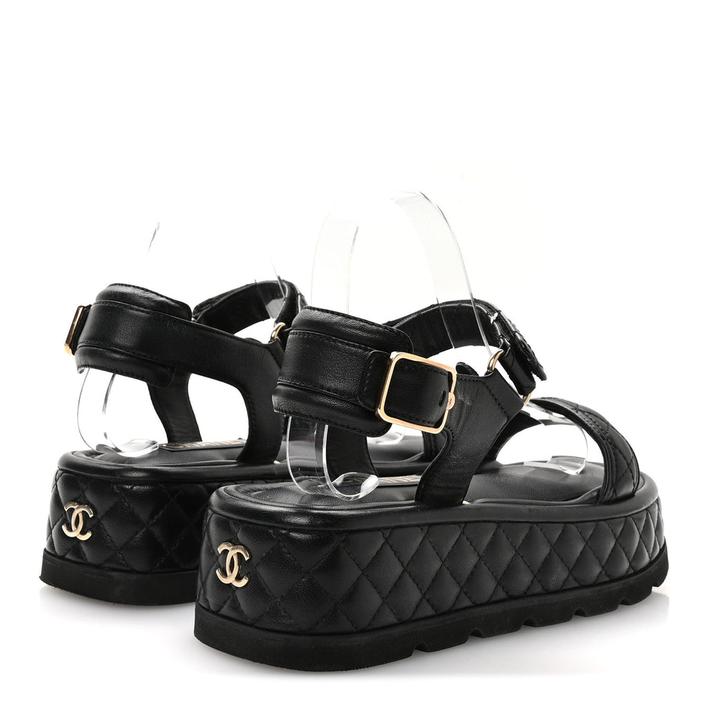 Lambskin Quilted Platform Sandals 38 Black