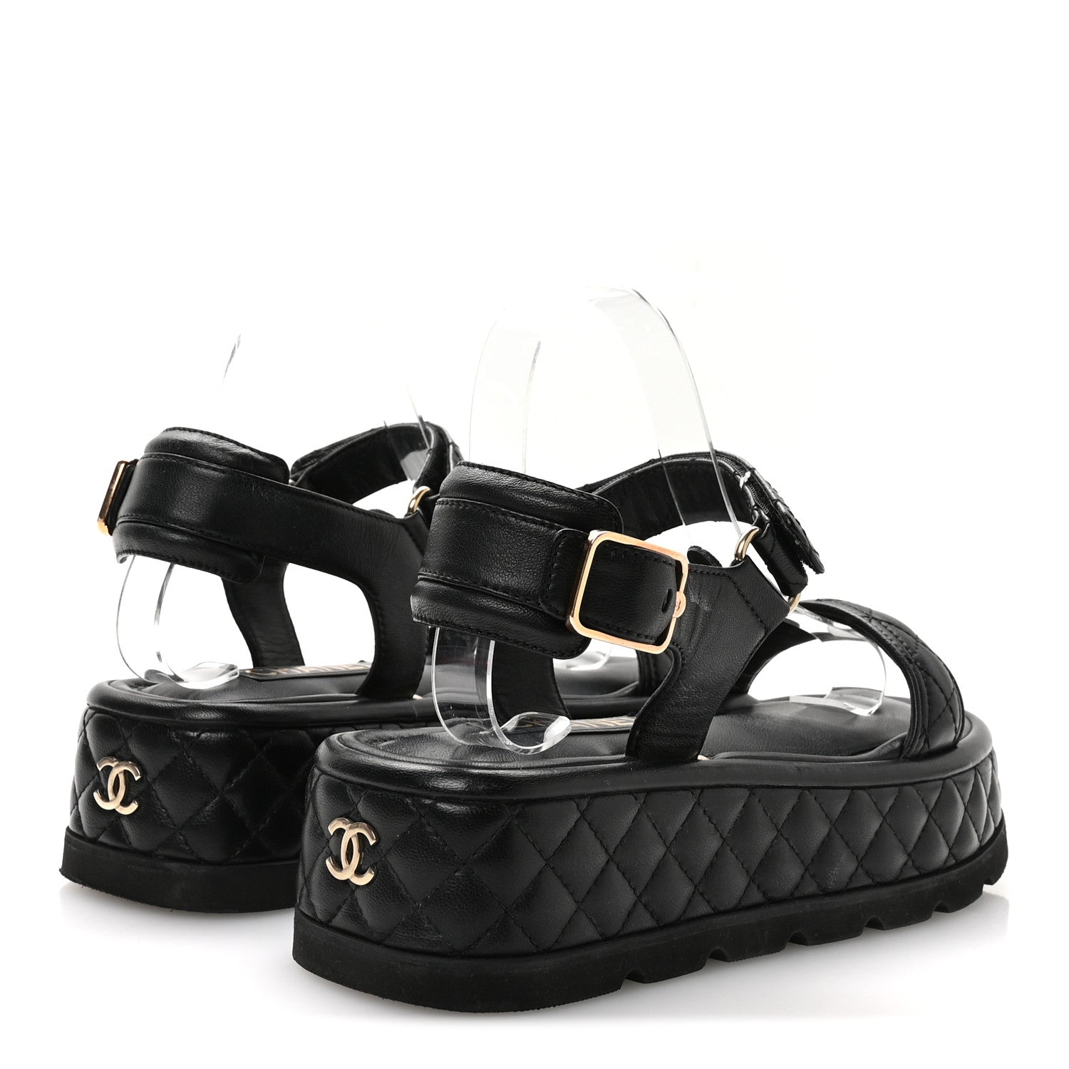 Lambskin Quilted Platform Sandals 38 Black