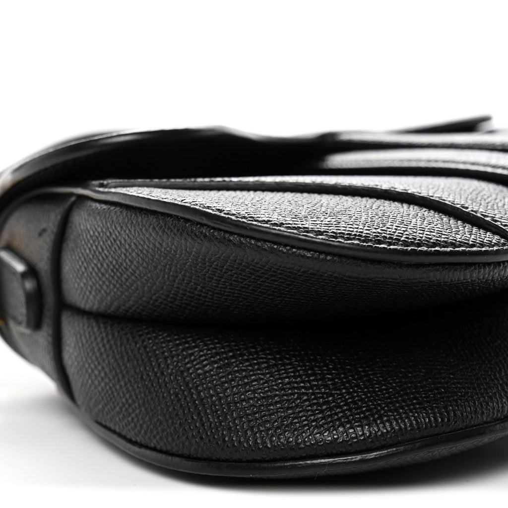 Christian Dior Grained Calfskin Mini Saddle Bag With Strap Black