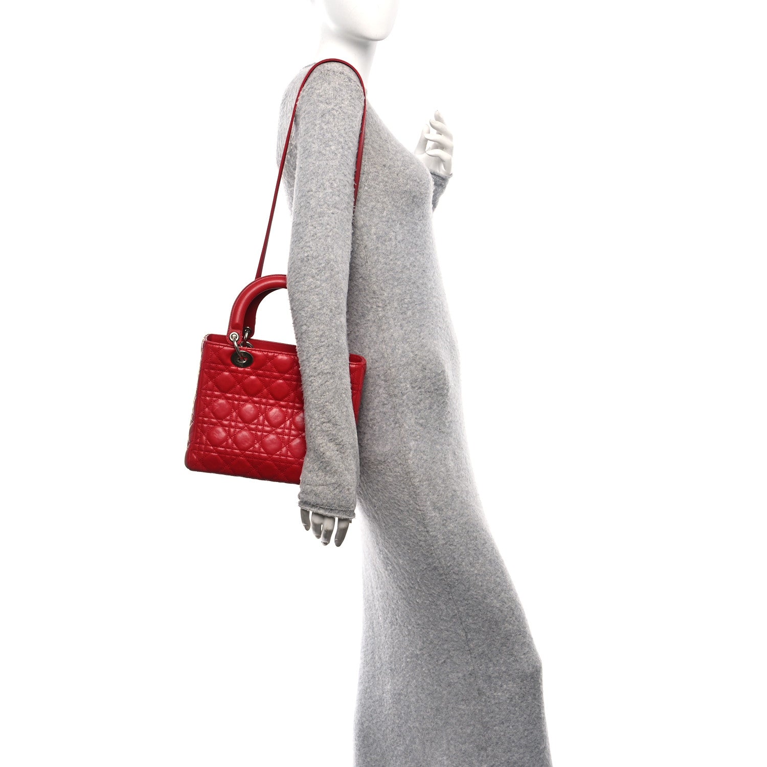Christian Dior Lambskin Cannage Medium Lady Dior Red