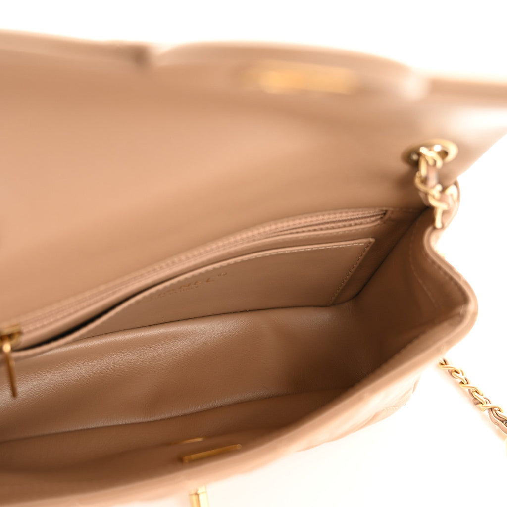 Chanel Lambskin Quilted Mini Rectangular Pearl Crush Flap Beige