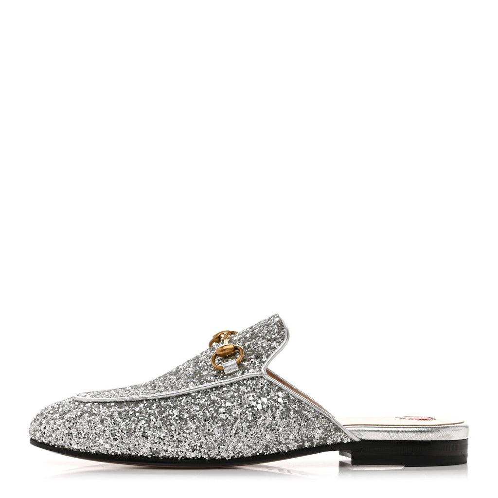 Gucci Glitter Womens Princetown Slippers 36 Silver