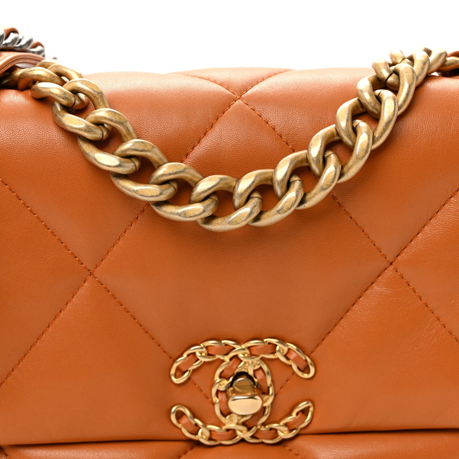 Chanel Lambskin Quilted Medium Chanel 19 Flap Light Brown