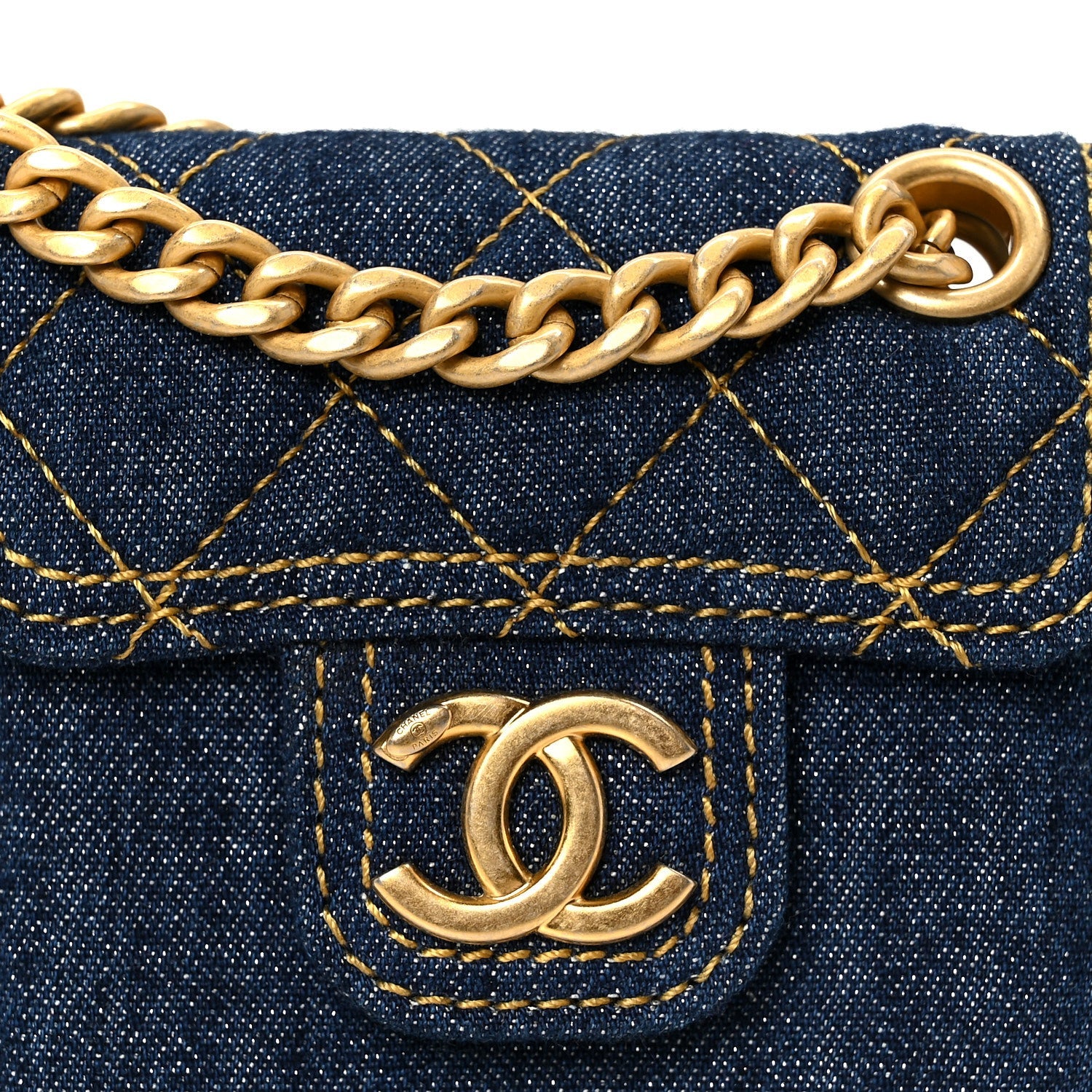 Chanel Denim Quilted Double You Flap Bag Charm Blue