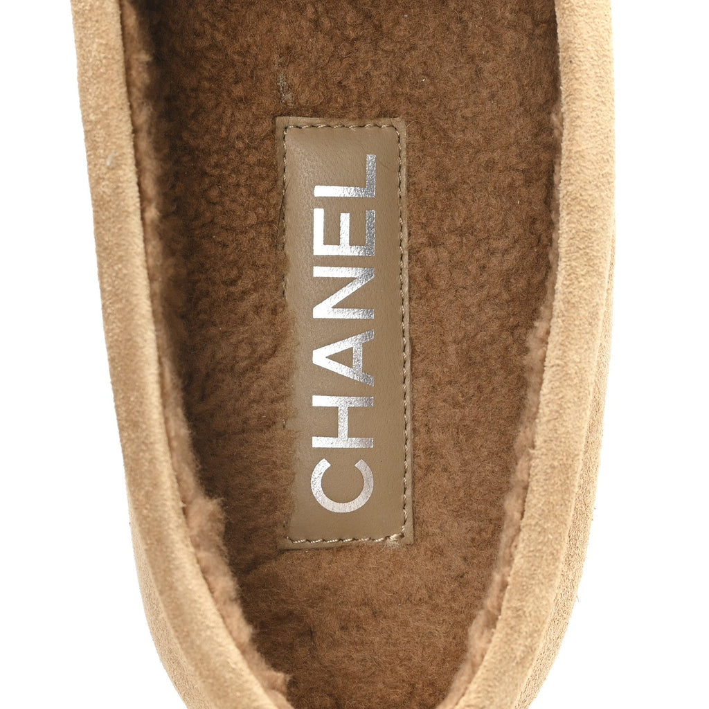 Chanel Suede Calfskin CC Loafers 37.5 Dark Beige