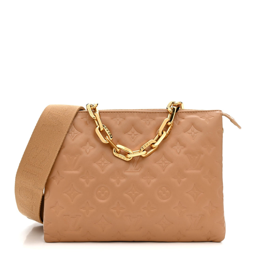 Louis Vuitton Lambskin Embossed Monogram Coussin PM Camel