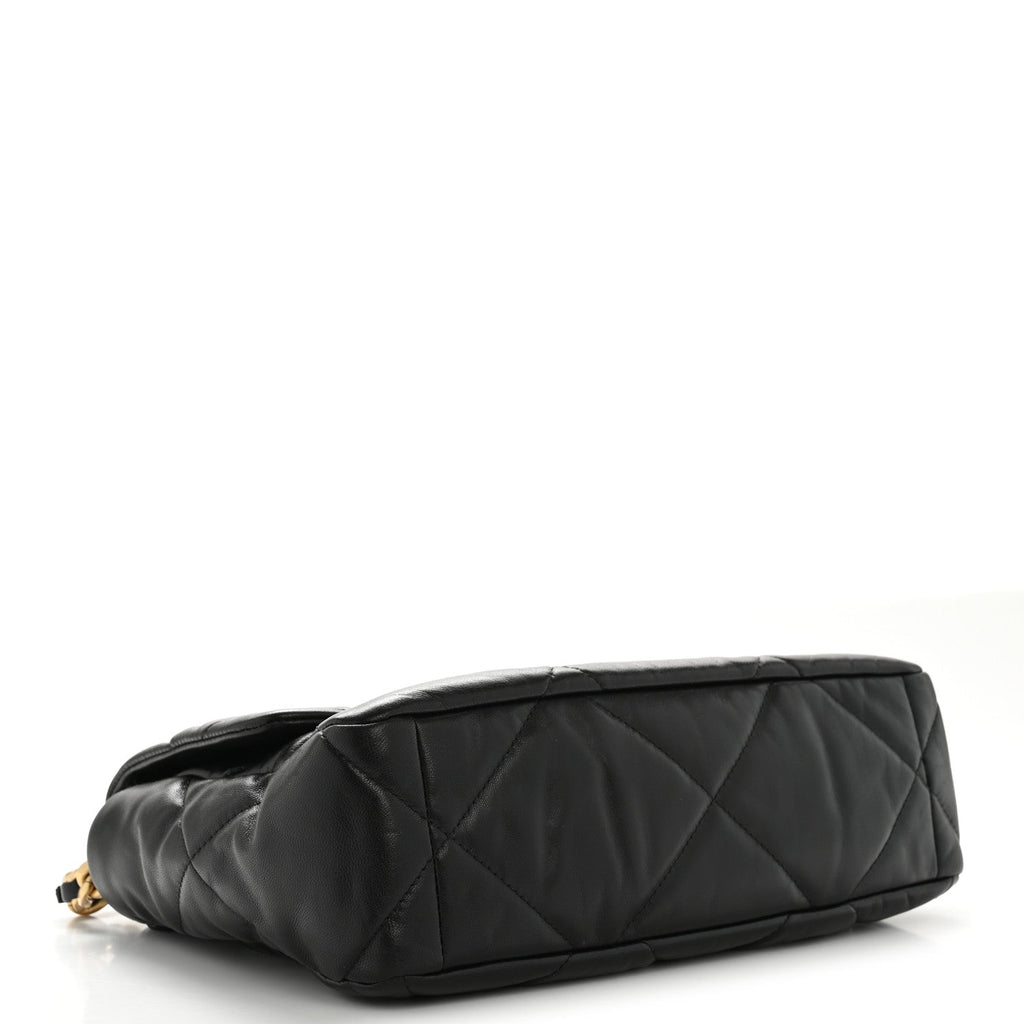 Chanel Shiny Goatskin Quilted Large Chanel 19 Flap Black