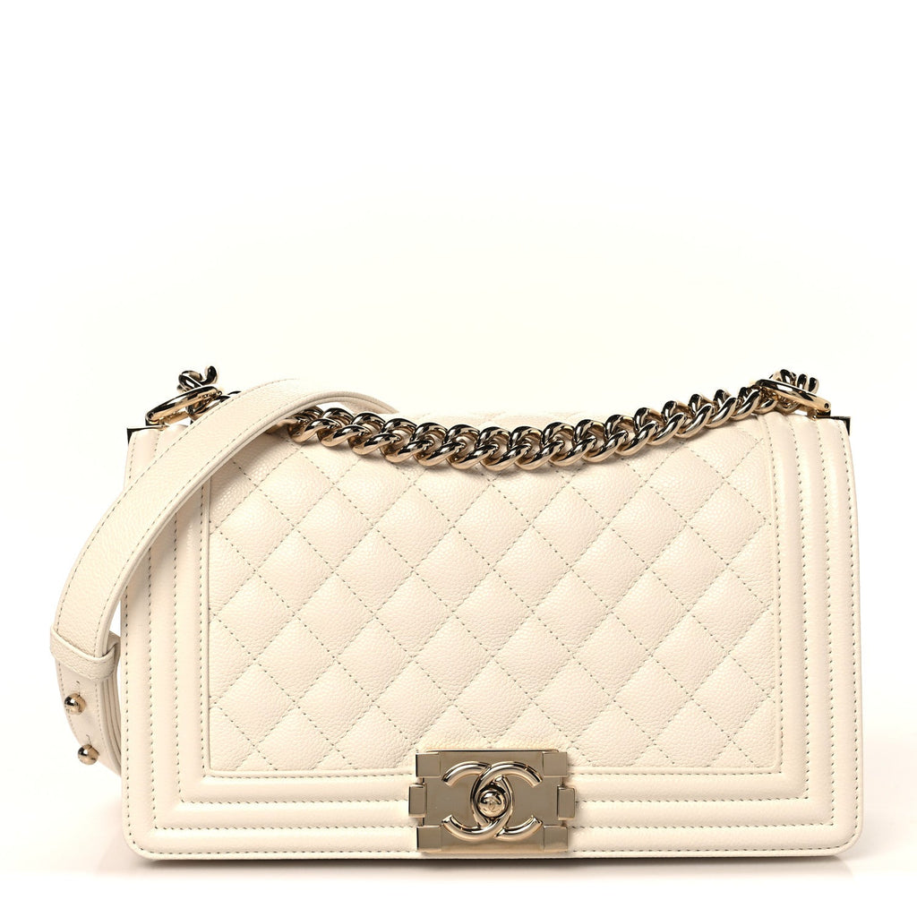Chanel Caviar Quilted Medium Boy Flap White