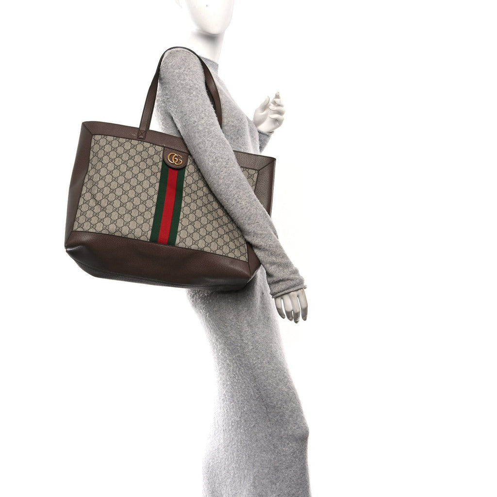 Gucci GG Supreme Monogram Web Ophidia Tote Brown