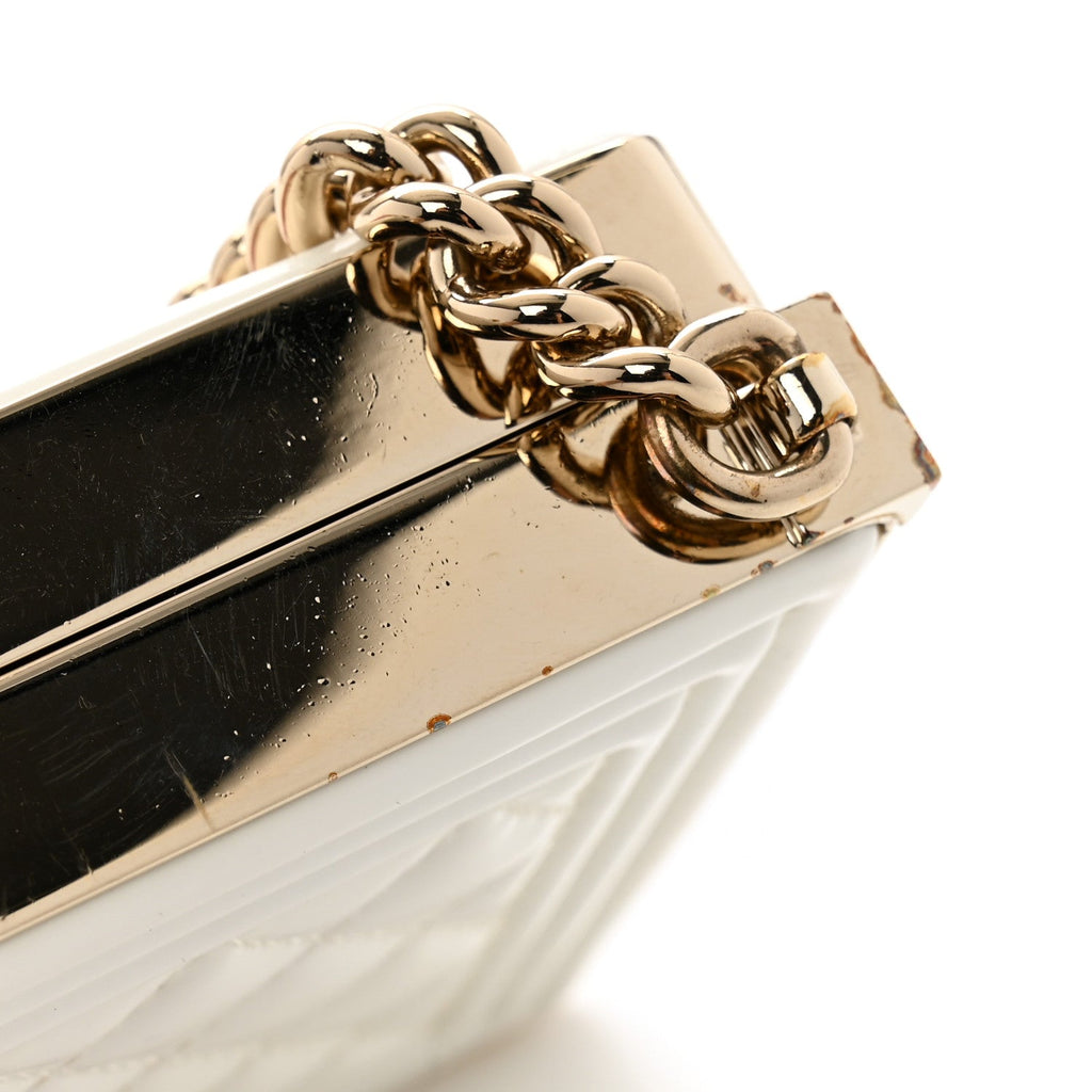 Chanel Patent Calfskin Boy Minaudiere White