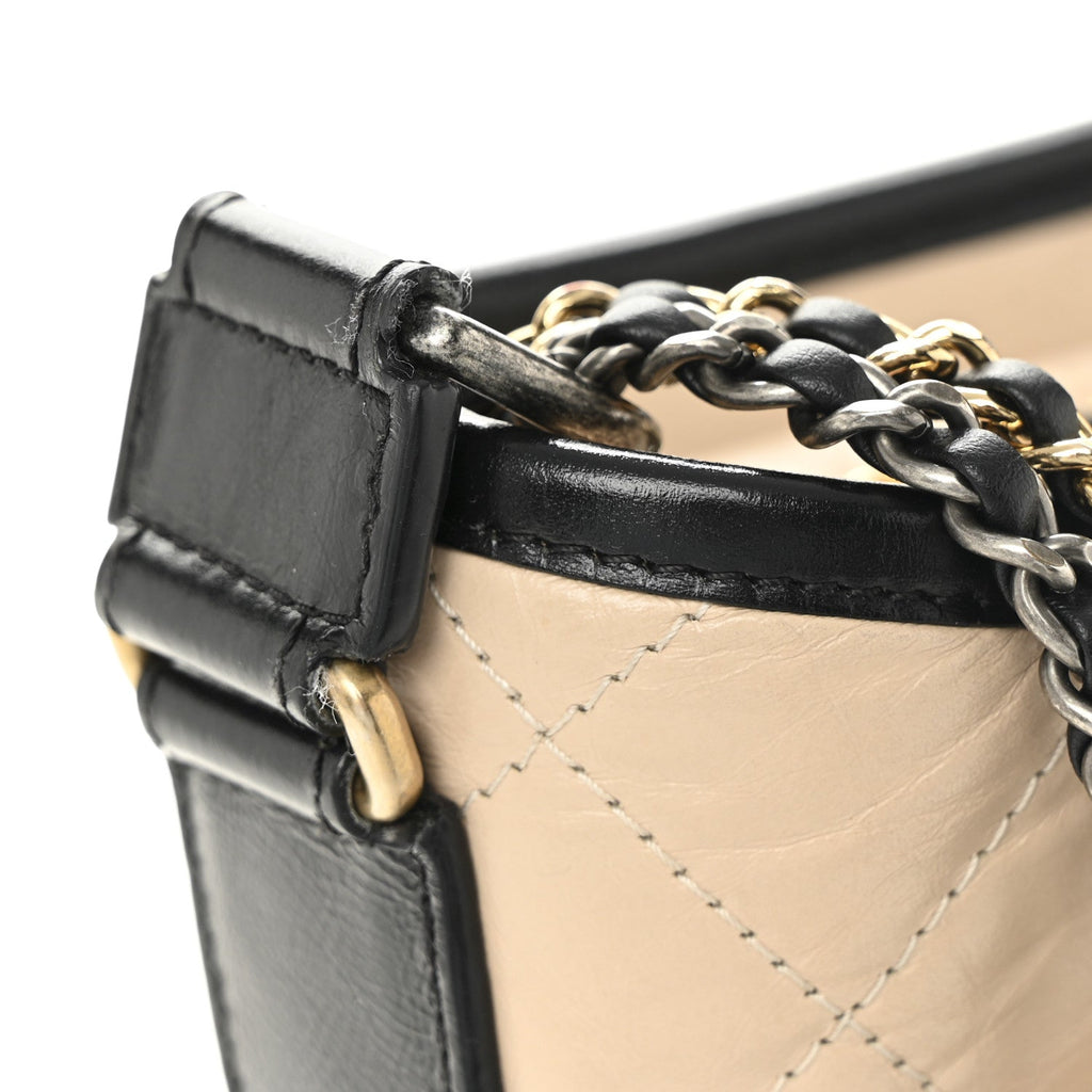 Chanel Aged Calfskin Quilted Medium Gabrielle Hobo Beige Black