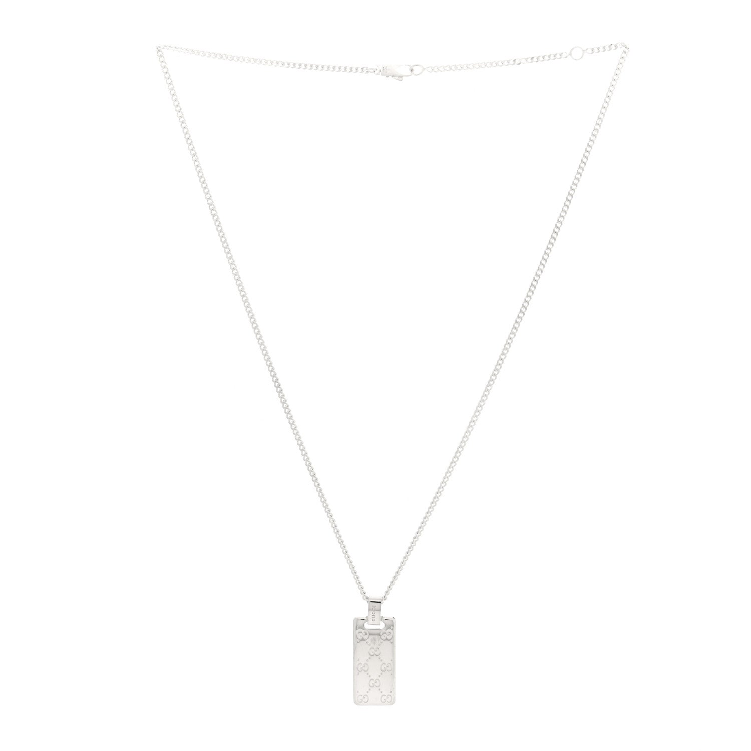 Gucci Sterling Silver Signature Tag Pendant Necklace