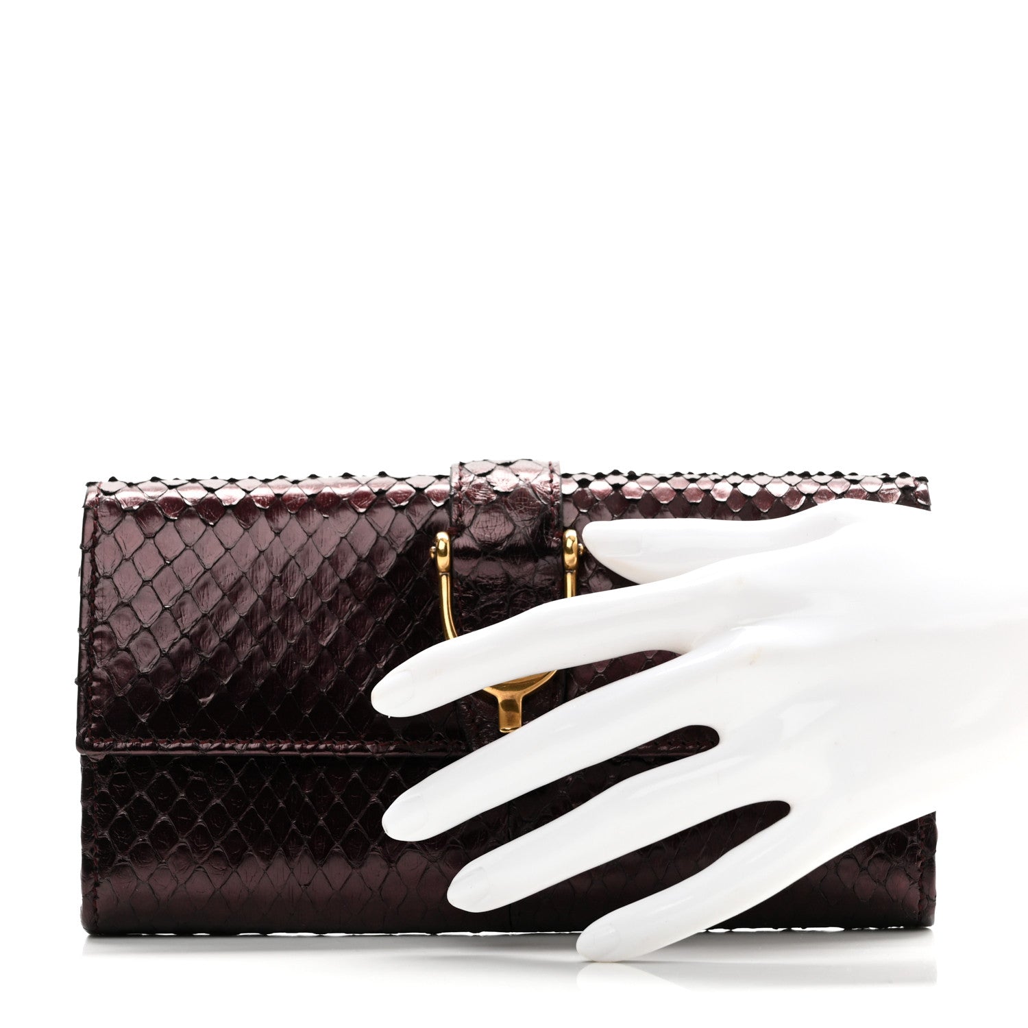 Gucci Metallic Snakeskin Soft Stirrup Wallet Brown