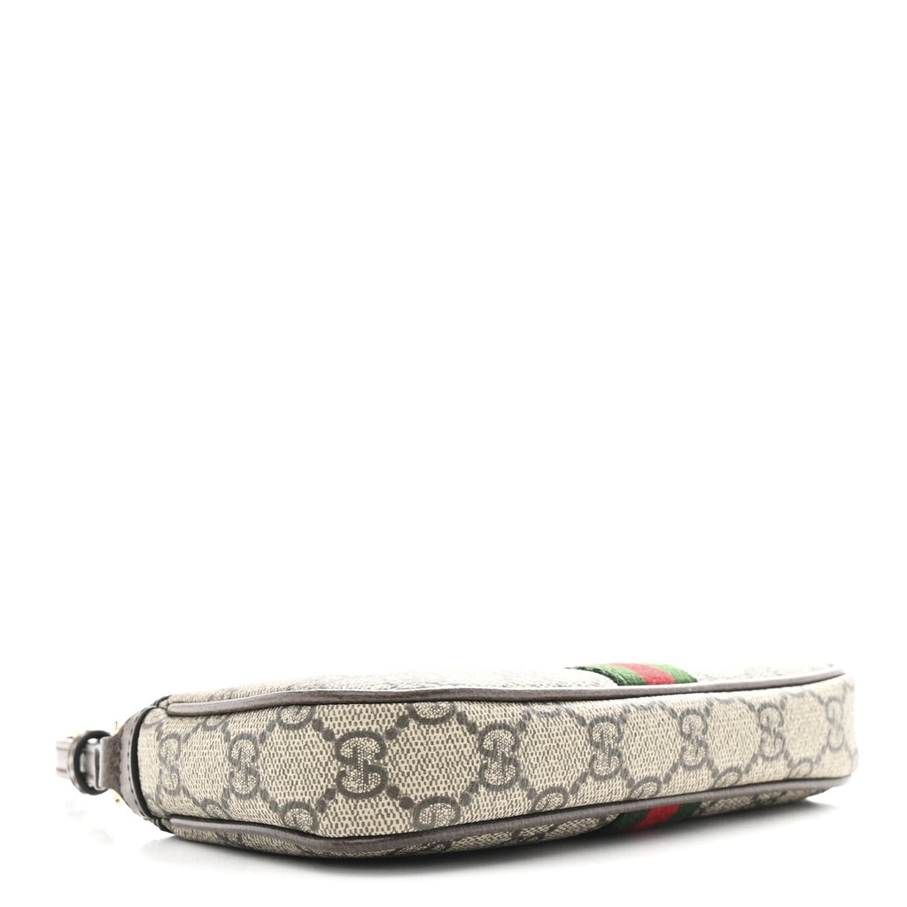 Gucci GG Supreme Monogram Textured Dollar Calfskin Web Mini Ophidia Shoulder Bag Beige Ebony New Acero