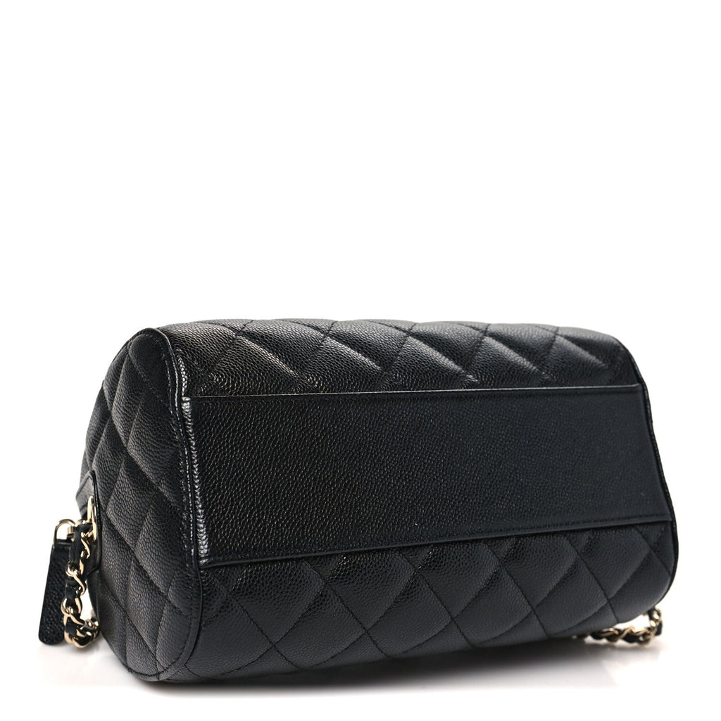 Chanel Caviar Quilted Barrel Clutch With Chain Black