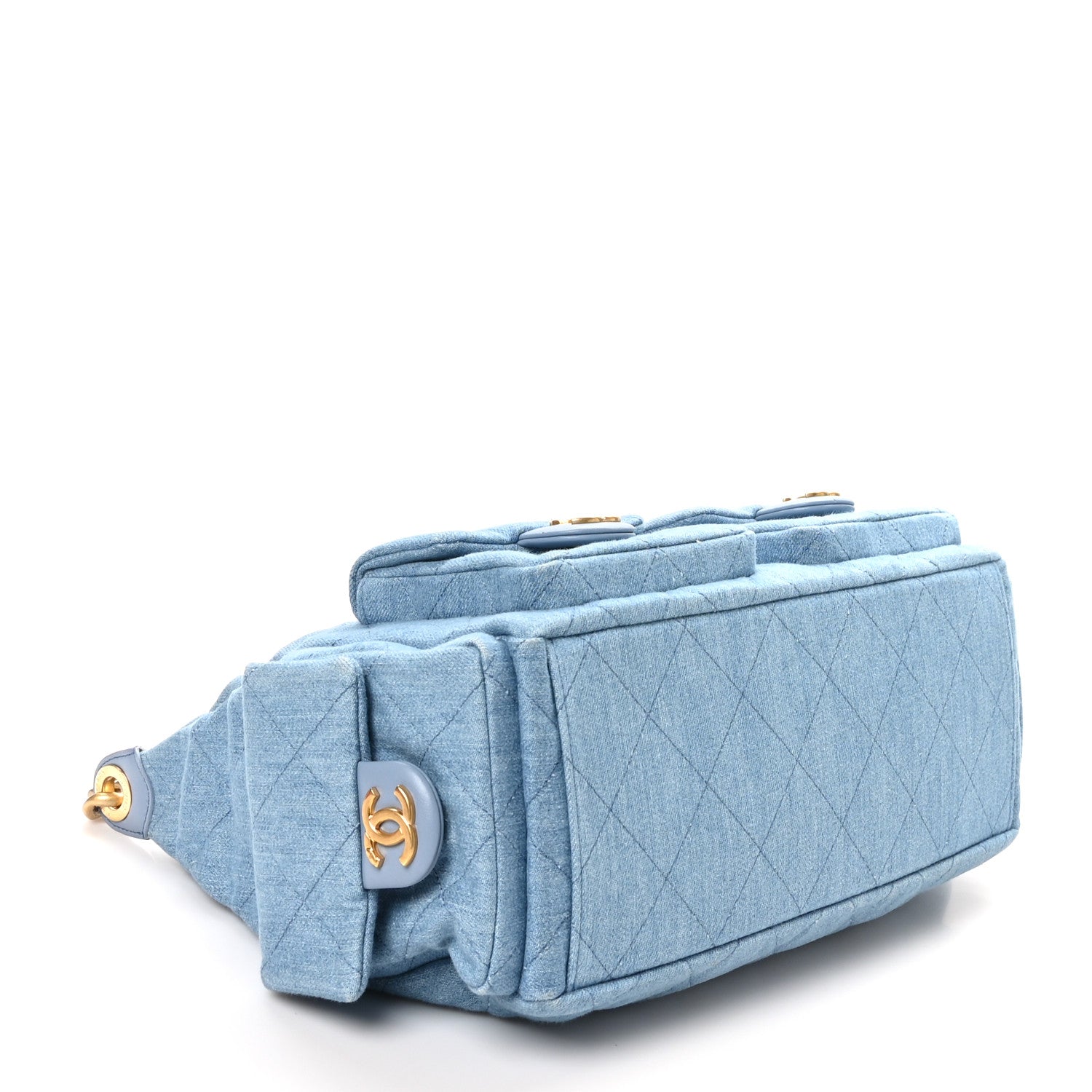 Chanel Washed Denim Quilted Large Trendy Pockets Hobo Blue