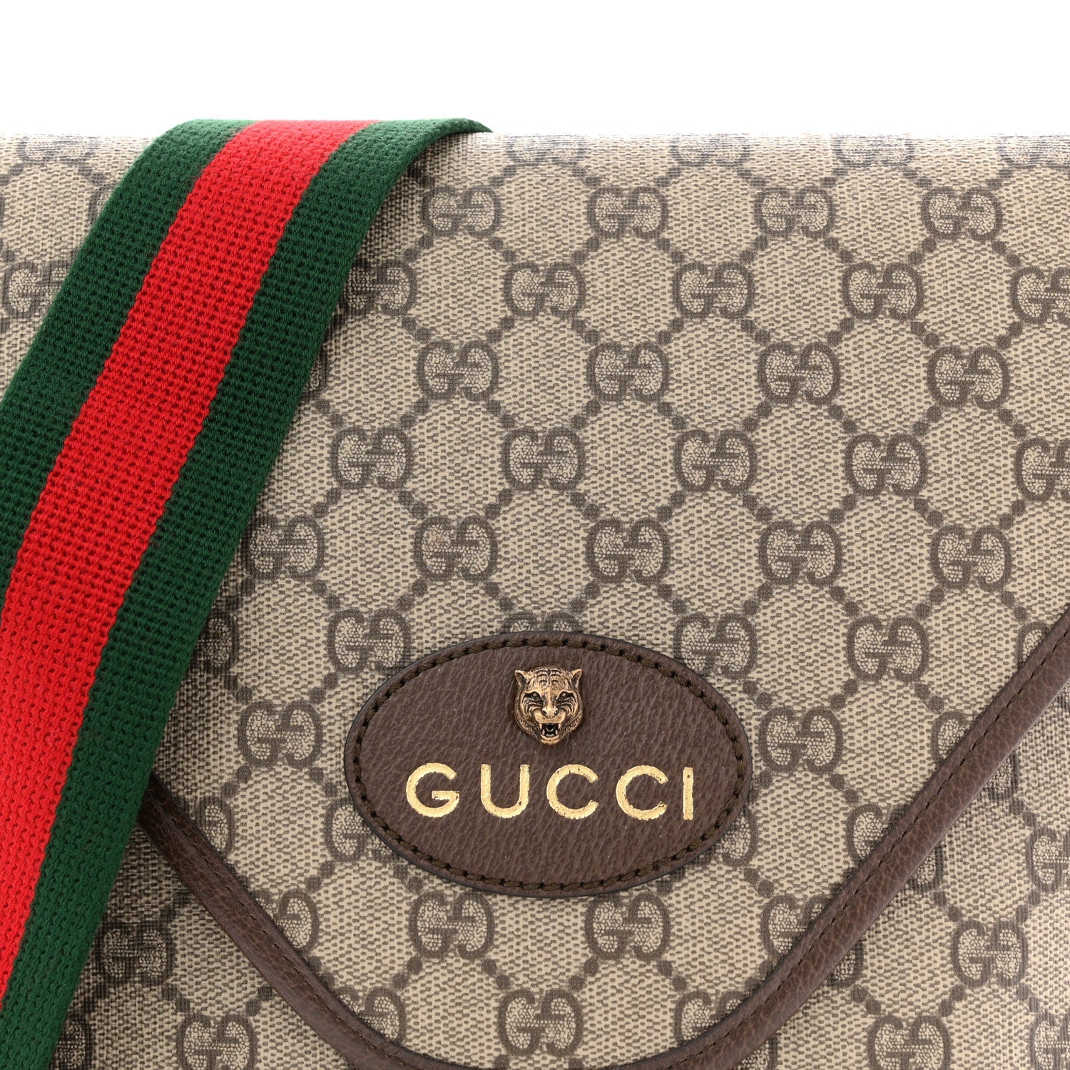 Gucci GG Supreme Monogram Web Medium Neo Vintage Flap Messenger Bag Beige New Acero