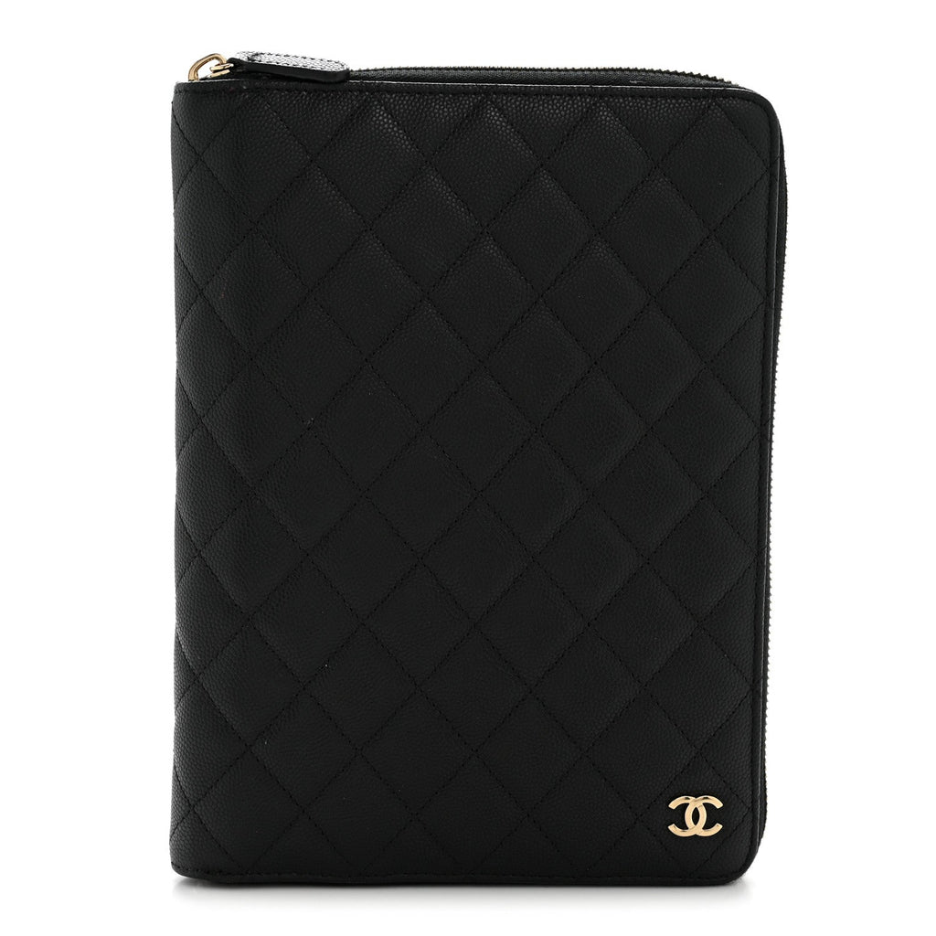 Caviar Quilted Zip Around Notebook Agenda Cover Black