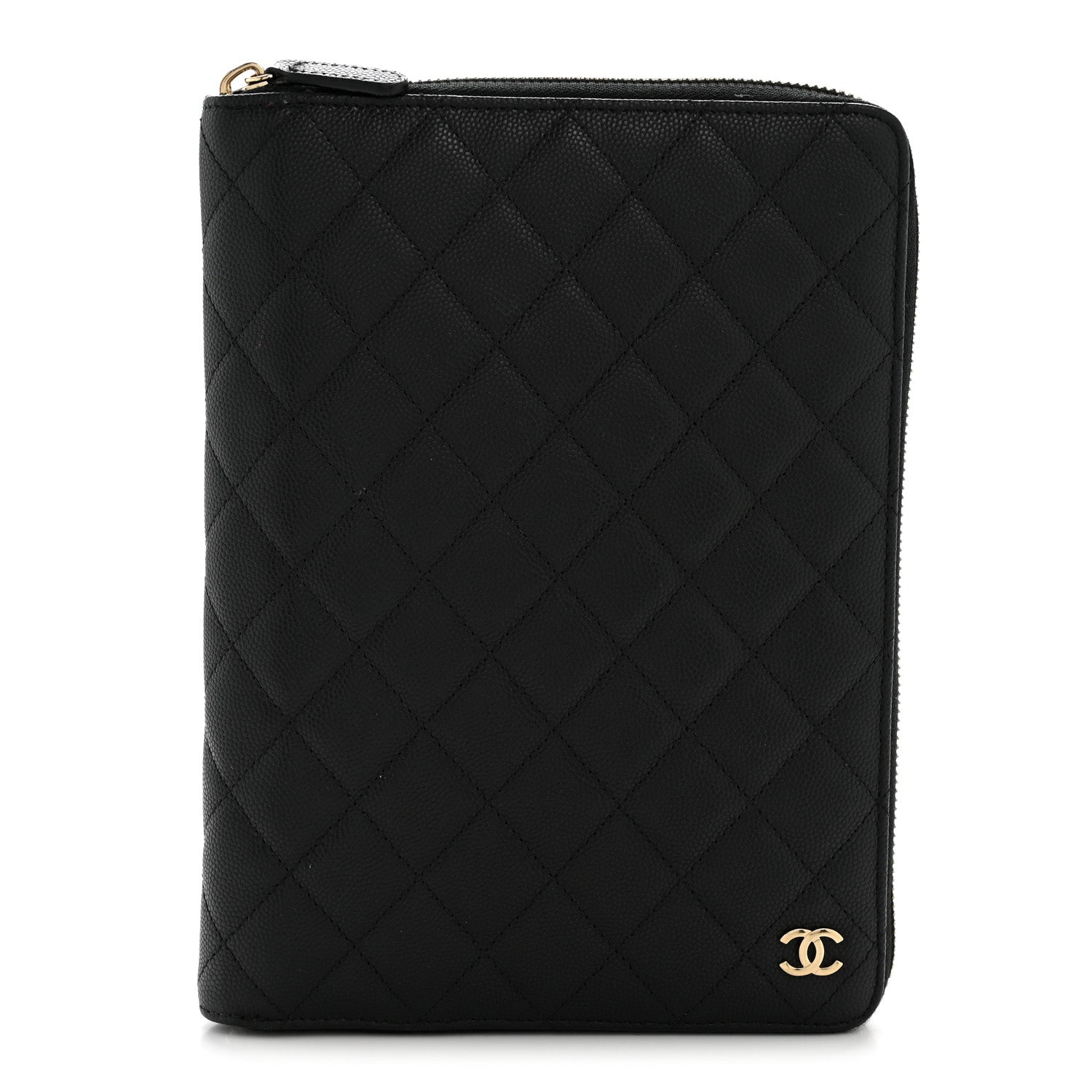 Caviar Quilted Zip Around Notebook Agenda Cover Black