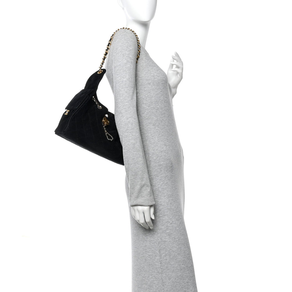 Chanel Suede Quilted Small Chanel 25 Handbag Black