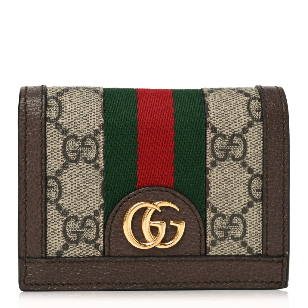 Gucci GG Supreme Monogram Web Ophidia Card Case Beige New Acero