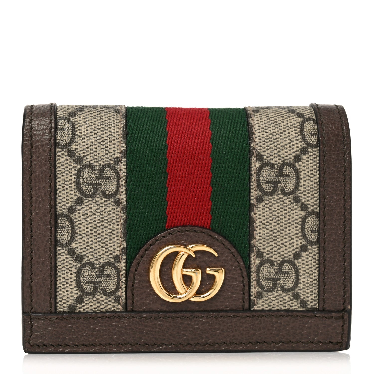Gucci GG Supreme Monogram Web Ophidia Card Case Beige New Acero