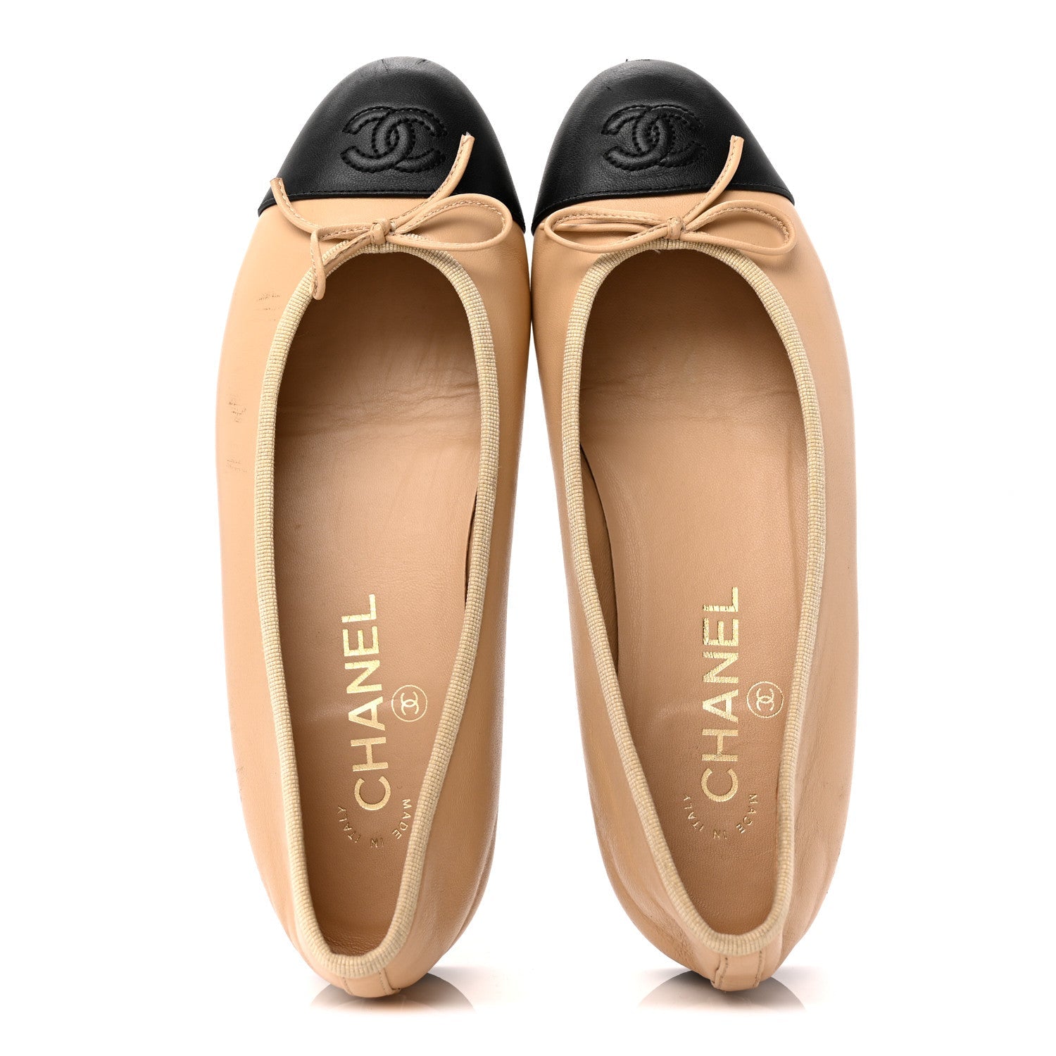 Lambskin Cap Toe CC Ballerina Flats 37 Beige Black