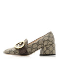 Gucci GG Supreme Monogram Malaga Kid Blondie Pumps 35.5 Beige Ebony New Acero